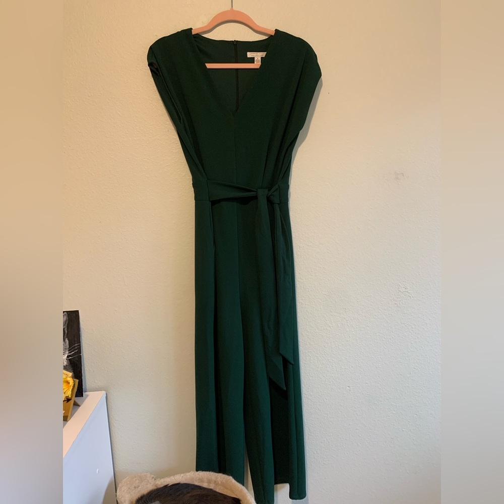London Style Collection belted jumpsuit- forest green, size 6
